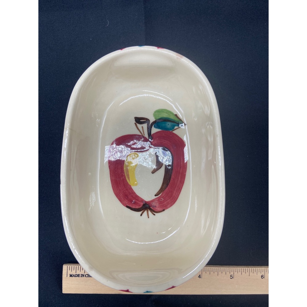 Purinton Slip Ware Apple Peasant Hand Painted Ceramic Oval Bowl Vintage